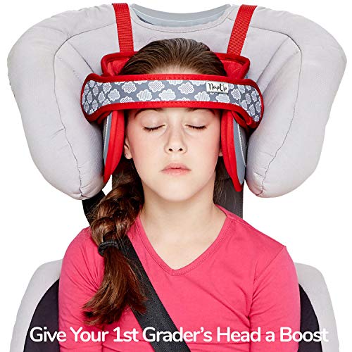 NAPUP Child Head Support for Car Seats – Safe, Comfortable Head & Neck Pillow Support Solution for Front Facing Car Seats and High Back Boosters – Toddler & Kids Travel Accessories (Light Red) - Thumbnail 5