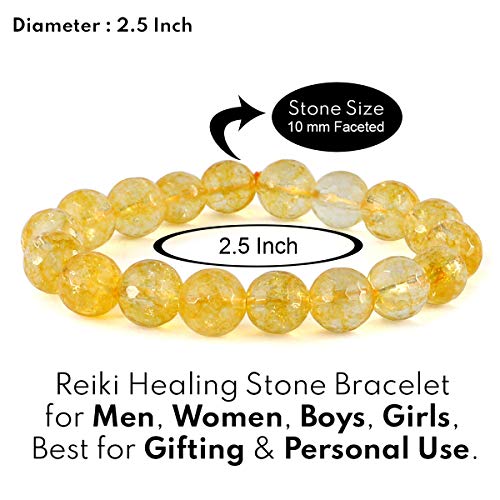 Image of Reiki Crystal Products Certified Natural Crystal Stone Diamond Cut /Faceted 10 mm Beads Bracelet for Men & Women | Reiki Charged Gemstone Jewellery | Multiple Stone Variants Available
