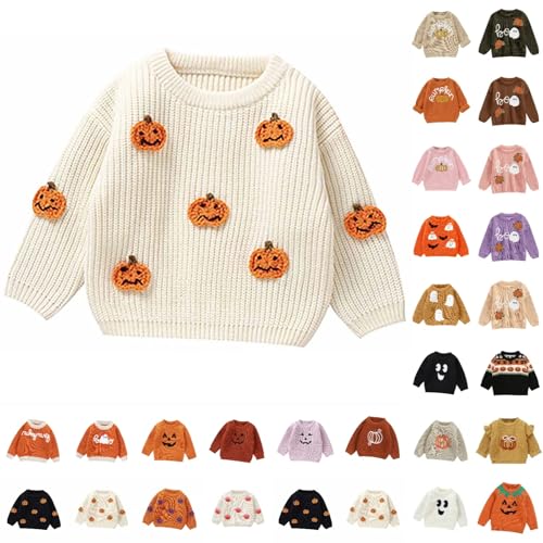 Baby Boy Girl Halloween Sweaters Pumpkin Boo Embroidery Knitted Sweater Toddler Long Sleeve Pullover Tops Fall Winter Clothes