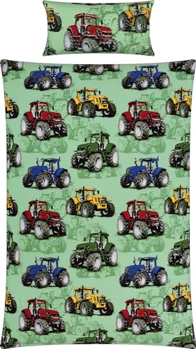 REDBEST Kinder-Bettwäsche Renforcé grün Größe 1x 135x200 cm + 1x 40x80...