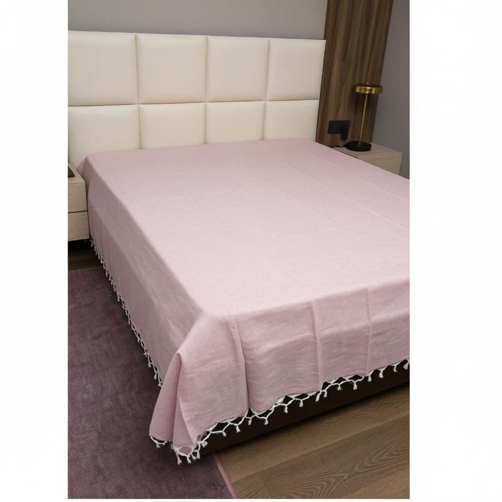 Khadi Handloom Handmade 210TC Single Bed Sheet Cotton 7.5X5 feet Superfine Premium Cotton bedsheet Single Bed Combo & Single Pack (Light Pink, Full)-picture-23