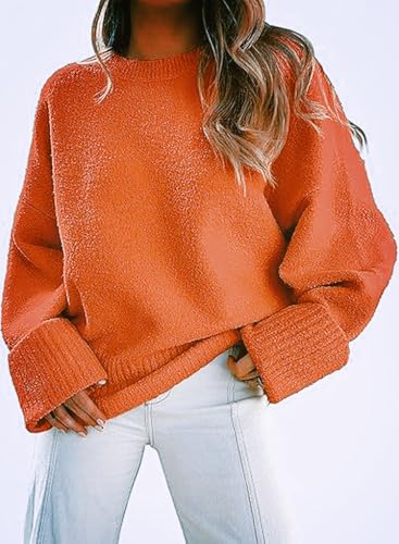 Women's Oversized Sweater Crewneck Long Sleeve Soft Fuzzy Knit Pullover Sweaters Fashionable Warm Knitted Top3