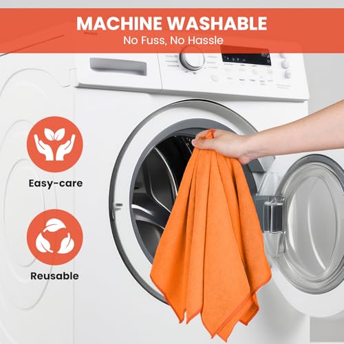 Image of SIFANGKE Microfiber Cleaning Cloth, 12 Pack Orange Cleaning Rags for Housekeeping, Reusable Microfiber Towels for Car, Kitchen, Bathroom and Household Cleaning Supplies, 11.8 inchX11.8 inch