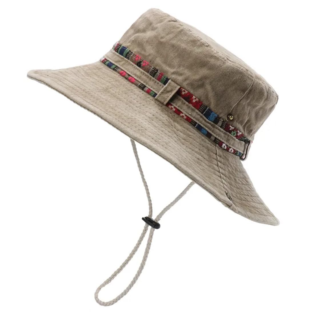 JMONLPICY Fashion Cotton UV Protection Boonie Sun Hat for Women Men Fishing Hiking Bucket Hat Floral Ribbon Outdoor Beach Hat Khaki