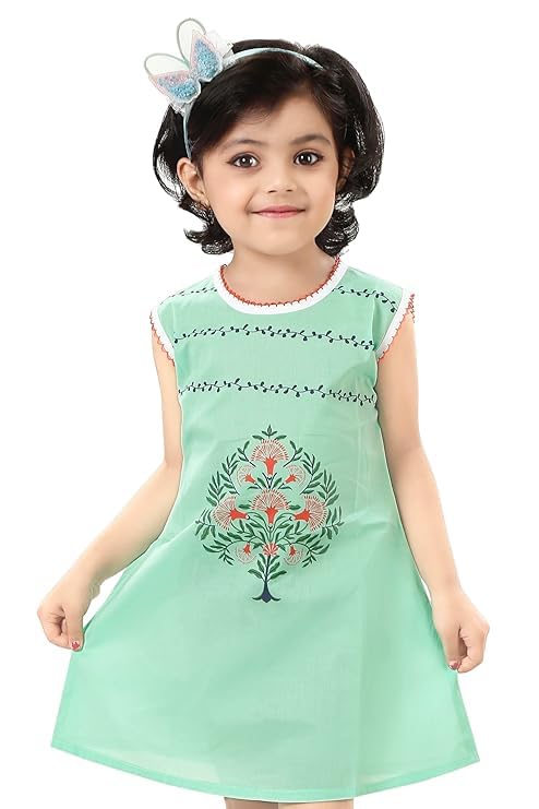 Girls Cotton Summer Dress, Sleeveless A-Line with Whale Embroidery, Pearl Trim Neckline3