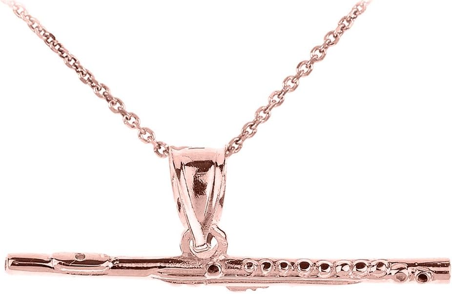 Solid 14k Rose Gold Music Charm Flute Pendant Necklace