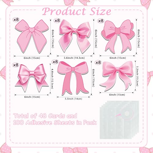 Image of Vuzvuv 48Pcs Pink Bow Paper Cutouts with 100Pcs Glue Points,Pink Bow Cut Outs Bulletin Board Decorations for Birthday Party Theme Decor Supplies