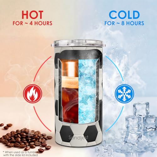 Image of Soccer Can Cooler 12oz - Travel Mug Cups - Stainless Steel Insulated for Players Men Brother Buddy - Tumbler Cans Koozie, Sport Gift for Birthday, Christmas