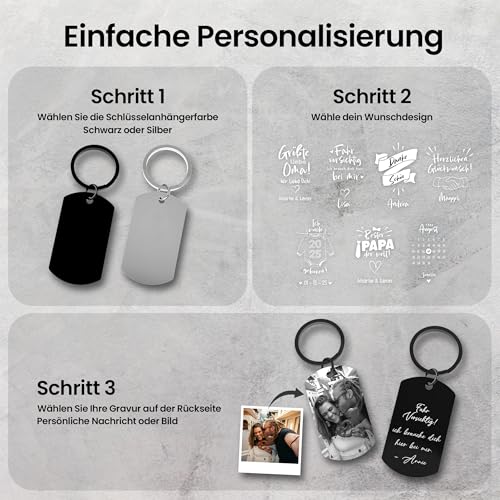 Meinearmbänder Schlüsselanhänger personalisiert aus Edelstahl mit Schwarz/Weiß Bild und Datum - Valentinstag-Geschenk für ihn & sie - Partner Geschenke - Personalisierte Geschenke