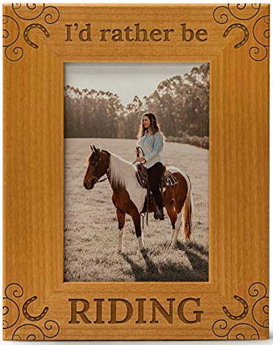 CEDAR CRATE MARKET I'd Rather Be Riding Pet Picture Frame Engraved Natural Wood, Fits a 4x6 Vertical Portrait, Horse Picture Frame