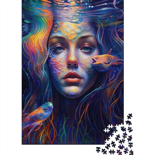 Puzzle 1000 piezas adultos de escena oceánica soñadora y retrato mujer submarina 70x50