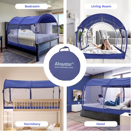 Image of Alvantor Mosquito Net Bed Canopy Bed Tents Dream Tents Privacy Space Full Size Sleeping Tents Indoor Pop Up Portable Frame Breathable Cottage Navy (Mattress Not Included)