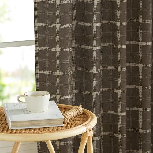 NICETOWN Plaid Print Linen Fall Curtains 84 inches Long,Farmhouse Light Filtering Semi Sheer Curtains for Living Room Bedroom Kitchen Nursery,Rod Pocket Back Tab,1 Piar,W52 x L84,1 Panel,Taupe by NICETOWN - Image 8