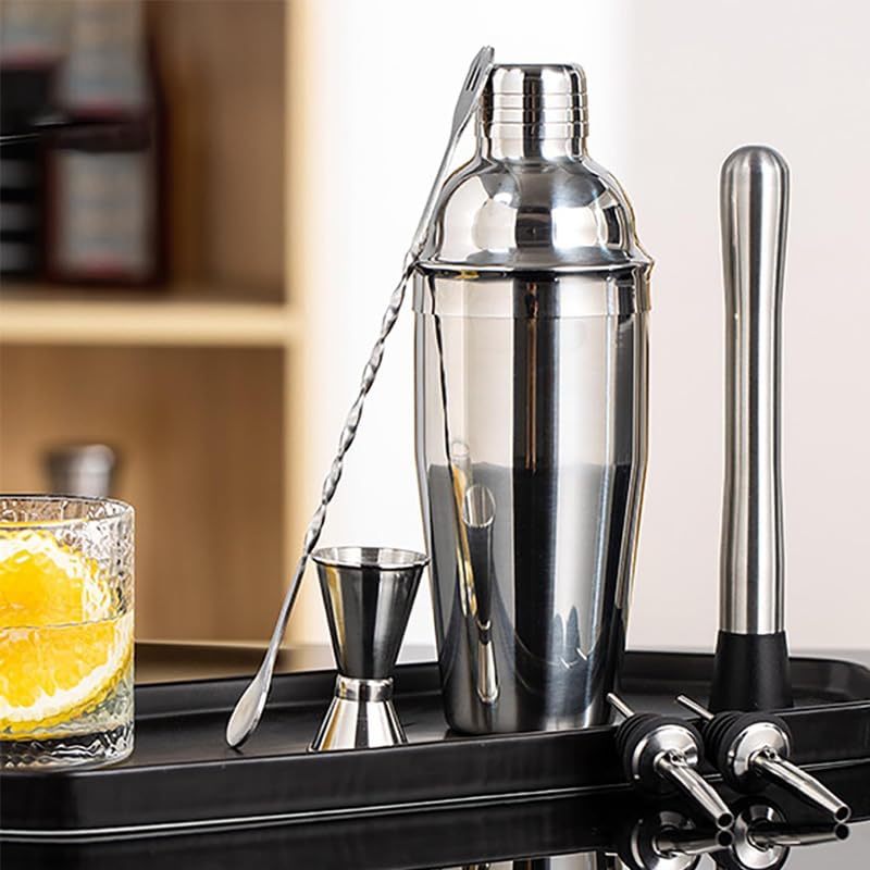 Kit completo para cócteles, juego de coctelera de 750 ml, coctelera profesional, accesorios de bar y herramientas de mixología, juego ideal para barman y amantes de cócteles en casa, acero inoxidable
