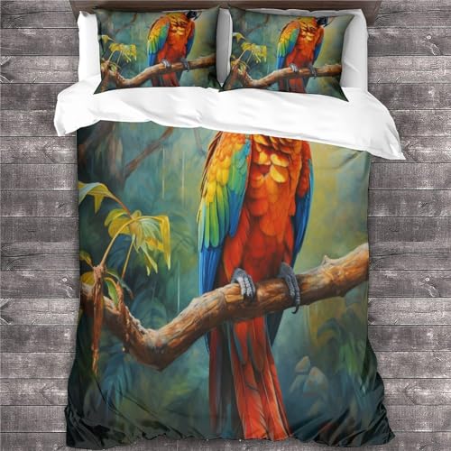 Housse de couette perroquet 3 pièces linge de lit animaux sauvages