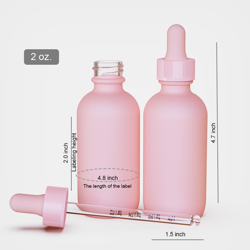 24 Pack 2 oz Pink Coated Glass Dropper Bottles (60ML) with Glass Eye Dropper, UV Safe Bottles for Essential Oils and Aromatherapy …
