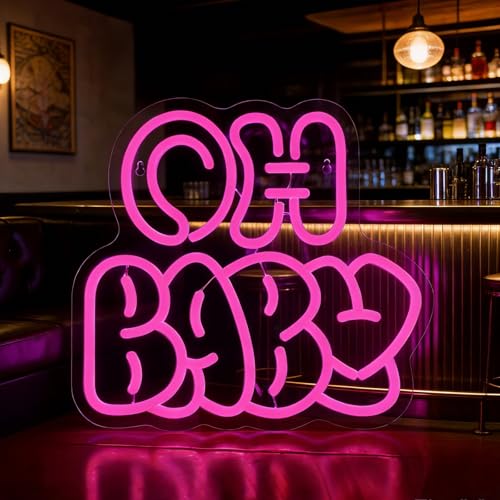 Image of Oh Baby Neon Sign for Backdrop Wall Decor,Dimmable LED Light Up Sign for Baby Shower Backdrop & Nursery Wall Decor, Valentine's Day Gift,Pink oh baby sign for gender reveal party Baby's Room