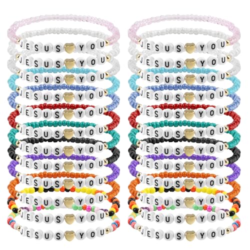 poosenniol 24PCS Jesus Loves You Bracelets Friendship Bracelets Bulk Christian Friendship Jewelry Easter Gifts for Women Men Inspirational Religious Gift (02)