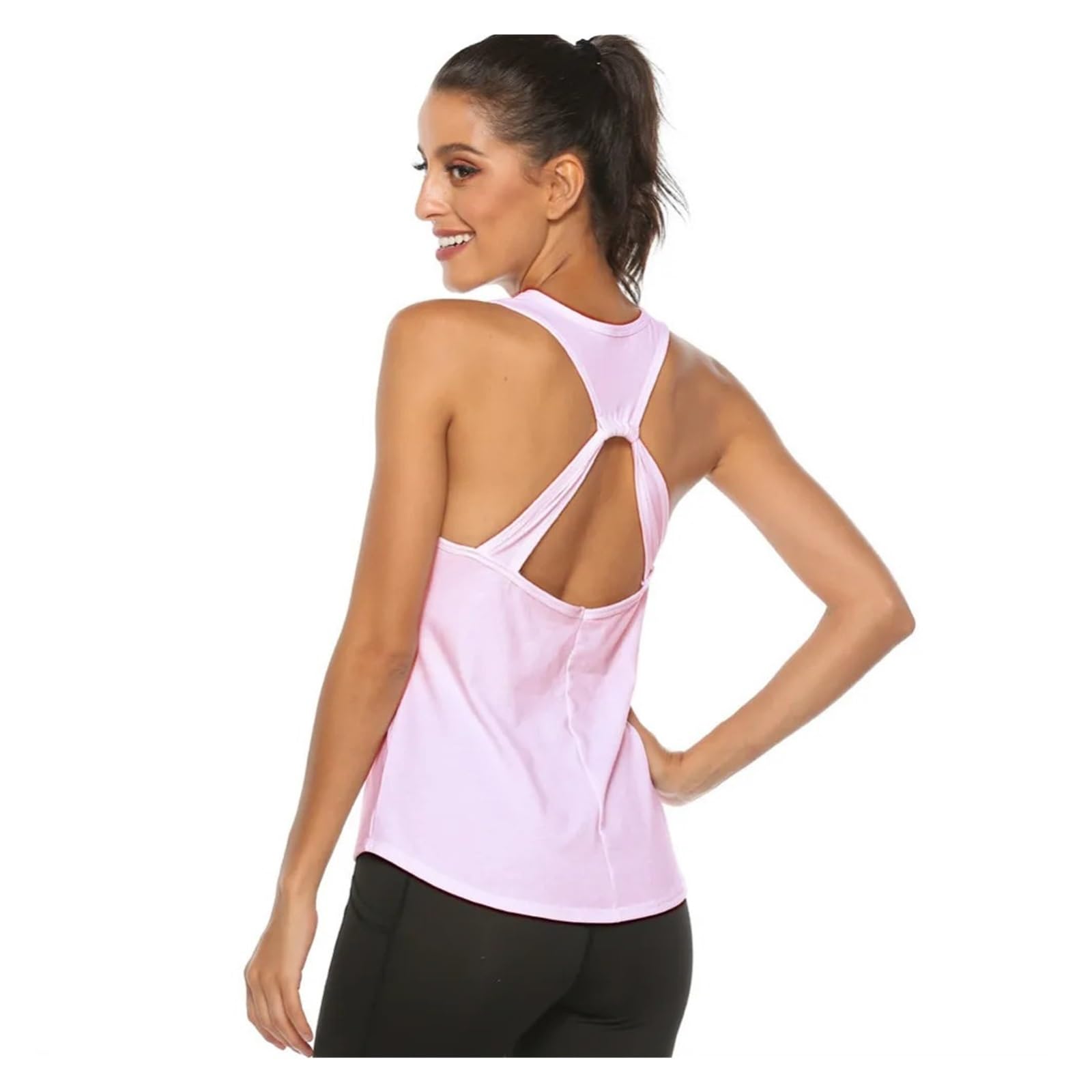 Maglietta da yoga Canottiere da yoga sexy senza schienale for donna T-shirt sportiva da fitness senza maniche Camicie da yoga for allenamento Gilet da corsa atletico ad asciugatura rapida Lady(Pink,M)
