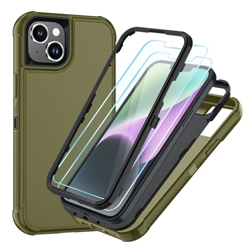Image of SunStory Compatible with iPhone 13 /14 Case with HD Screen Protector, 3-Layer Heavy Duty Full-Body Cover,3 in 1 Hybrid Protective Case for iPhone 13 /14 6.1 inch, ArmyGreen