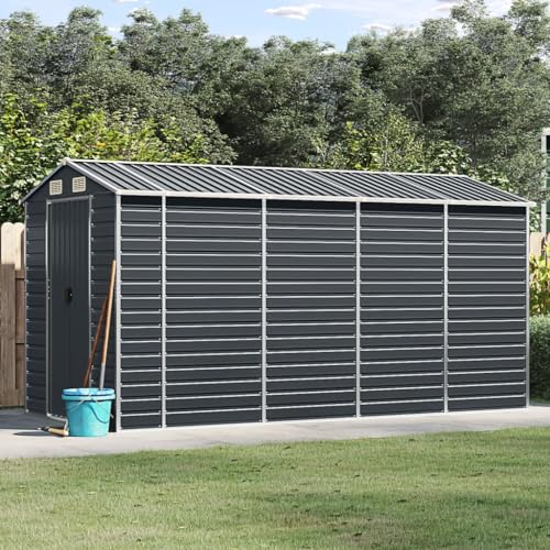 Emmtore Gerätehaus,Verzinkter Stahl,Outdoor Gartenhaus wetterfest Anthrazit,191 x 385 x 198 cm