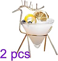Vista 2 de Firlar Juego de 2 vasos de Martini, juego de entretenimiento de vidrio y metal, vasos de cóctel creativos de 5.4 onzas con soporte de cervatillo