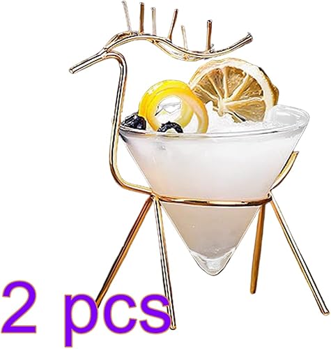 Miniatura 2 de Firlar Juego de 2 vasos de Martini, juego de entretenimiento de vidrio y metal, vasos de cóctel creativos de 5.4 onzas con soporte de cervatillo,