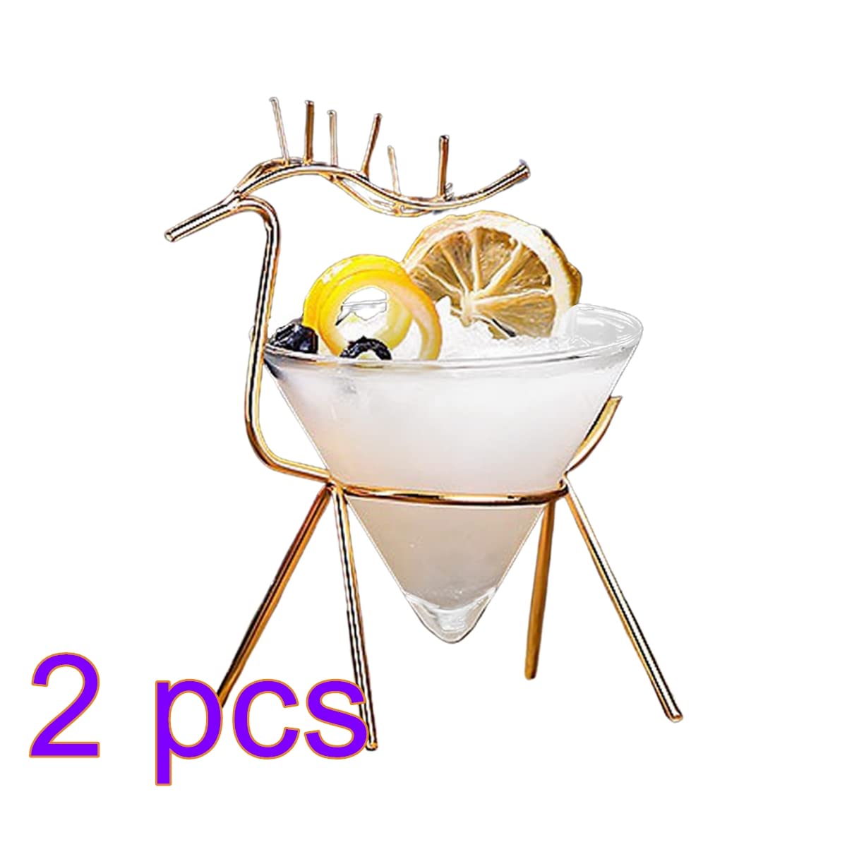 Firlar Martini Glasses Set of 2, Glass and Metal Entertaining Set, 5.4 Oz Creative Cocktail Glasses With Fawn Stand, Novelty Glasses Drinking Cool Wine Glasses for KTV Bar Club, Gold