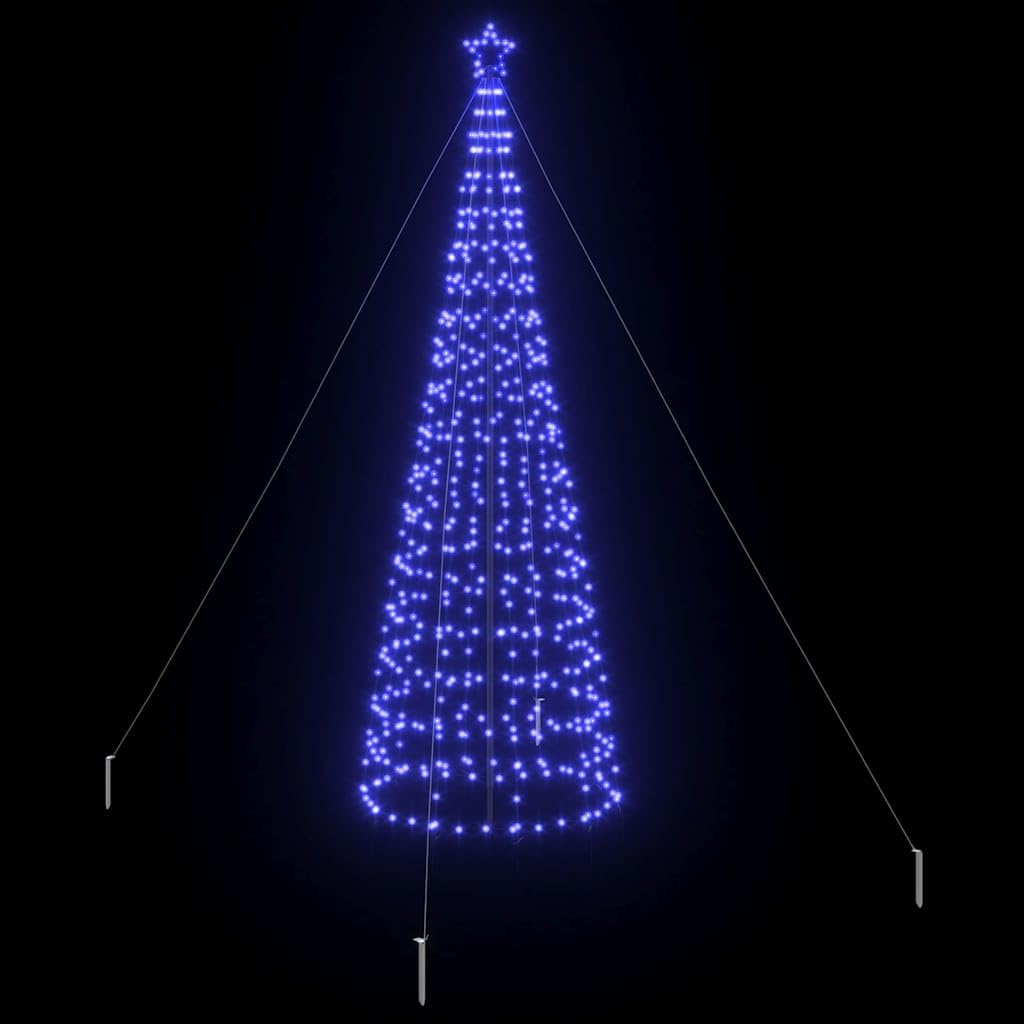 Árbol de Navidad LED con estacas de tierra azul, 400 cm, hierro artificial, plegable, con cadena de luces, para salón interior y exterior protegido, decoración festiva de invierno