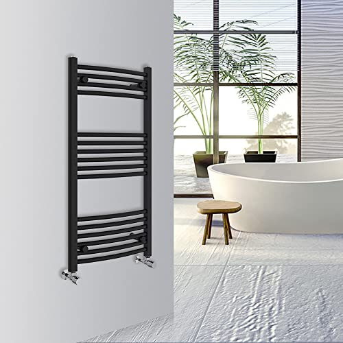 Warmehaus Curved Bathroom Heated Towel Rail Warmer Radiator Central Heating 1000x500mm - Black