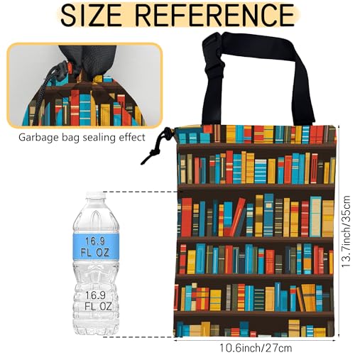 Image of Cartoon Bookshelf Car Trash Bag, Strap Drawstring Car Garbage Bags,Car Back Seat Organizer with Adjustable Buckle for Car Accessories