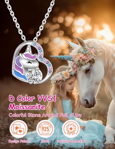 Unicorn Necklace for Girls, Initial Necklaces for Little Girls Kids Children, Hypoallergenic 925 Sterling Silver Kids Jewelry Colorful CZ Unicorn Gifts for Birthday Kindergarten Graduation Wedding2