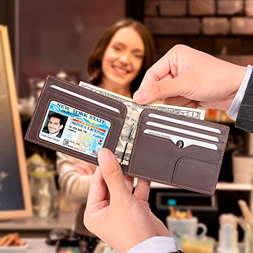 Wallet for Men Slim Minimalist Genuine Leather With Money Clip RFID Blocking Brown3