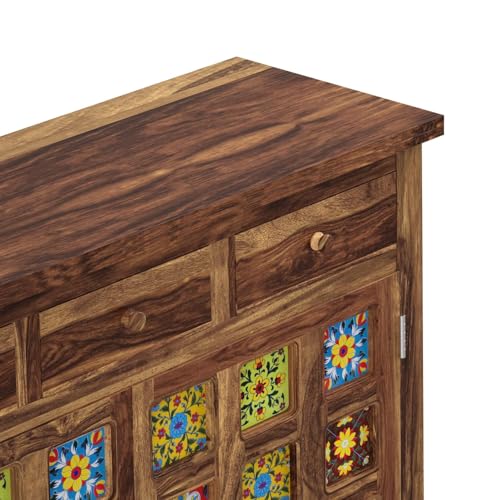 Image of SHIKHA WOOD CRAFT Solid Sheesham Wood Sideboard Cabinet with 2 Doors and 3 Drawers Storage | Wooden Kitchen Cabinet, Crockery Unit, Dining Room Organizer, Living Room Storage Furniture (Honey Finish)