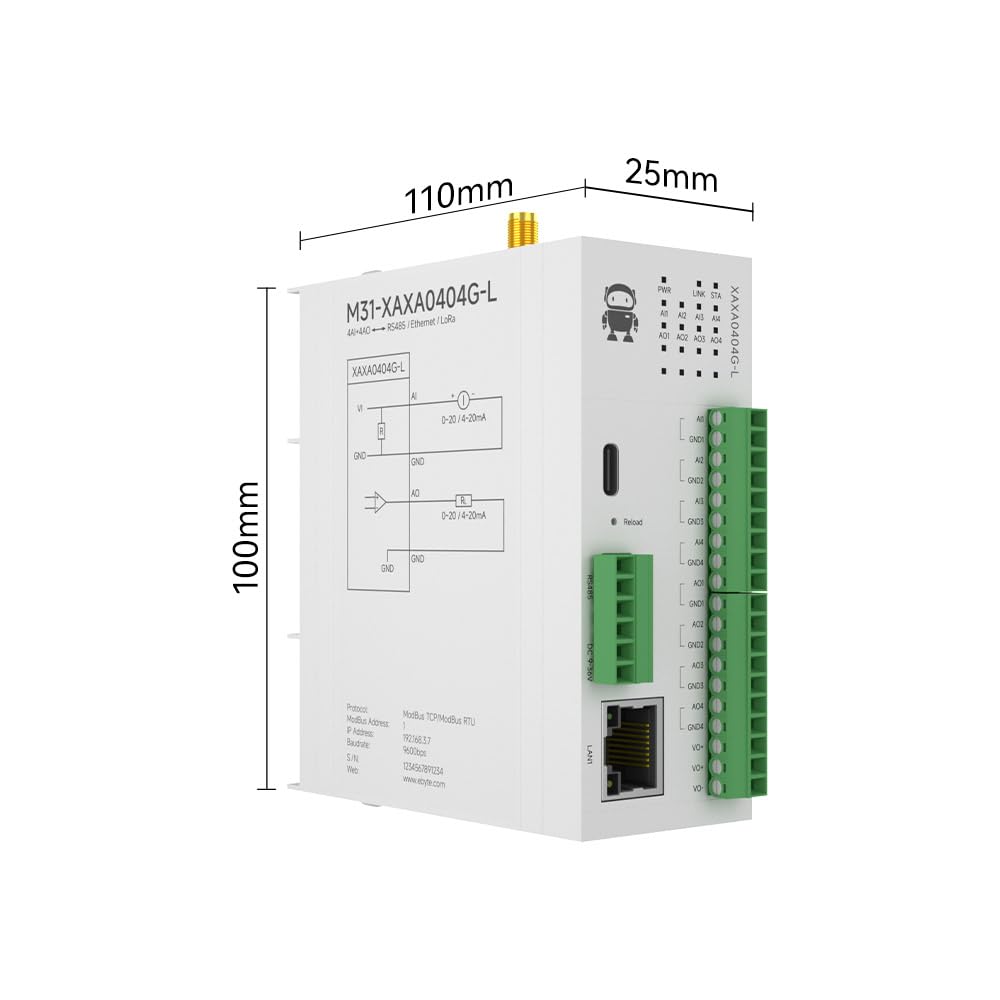 4AI+4DO RS485 433M Lora - Módulo de adquisición de interruptor analógico remoto IO Ethernet M31-XAXA0404G-L Modbus RTU de larga distancia