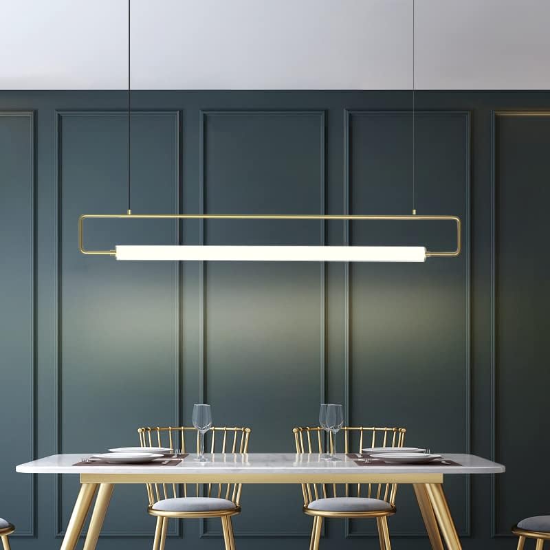 Linear Pendant Light, Rectangle LED Height Adjustable Hanging Chandelier Light Kit Modern Style Acrylic Island Light for Dining Room, Kitchen (Black)