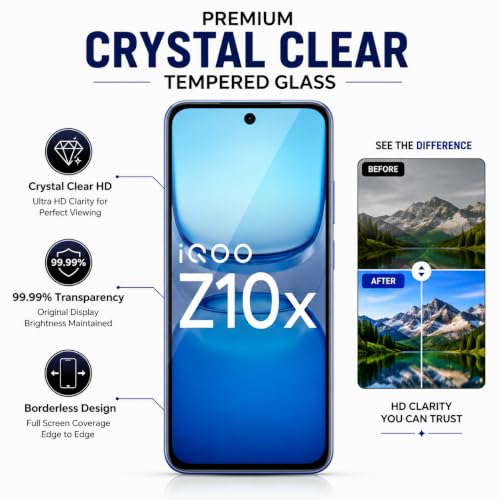 Image of ArmourPro 3D Borderless Tempered Glass for iQOO Z10X and iQOO Z9x, HD Clear Curved Edge to Edge Screen Protector, 9H Hardness, Oleophobic Coating, Case Friendly | Pack of 1