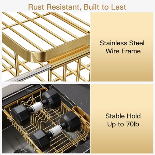 Image of JASIWAY Gold Dish Drying Rack Over the Sink with Utensil Holder