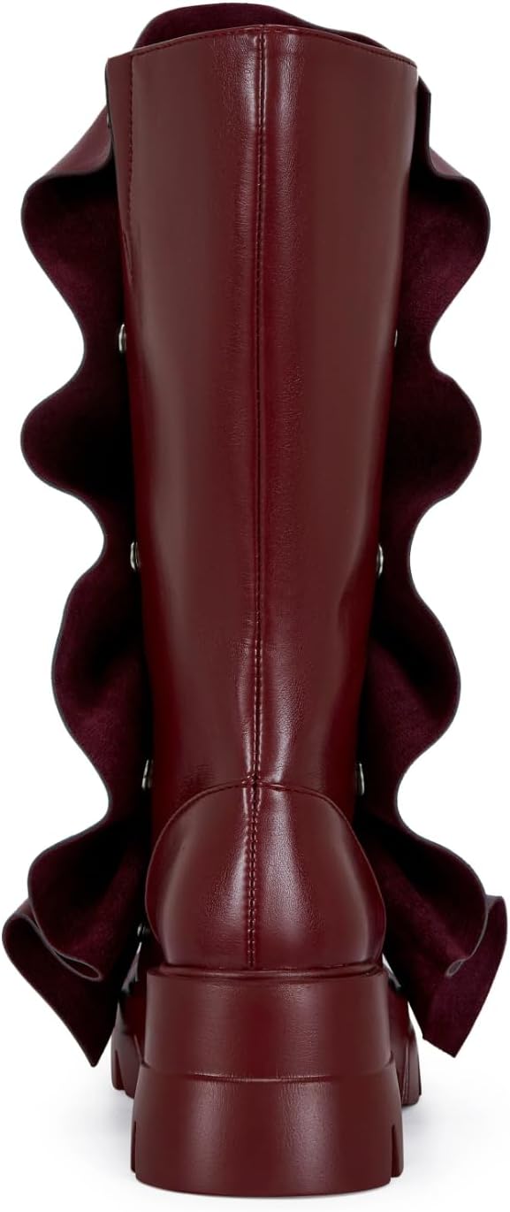 sexytag Women's Platform Slouchy Fold Over Boots Mid Calf Block Heel Round Toe Western Pull on Fashion Boot - Image 3