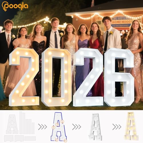 Image of Pooqla 4 FT Light Up Marquee Numbers 6, Cool White and Warm White LED Large Lighted Marquee Numbers, Giant Mosaic Light Up Numbers for 6th 16th 60th Birthday Party Decorations