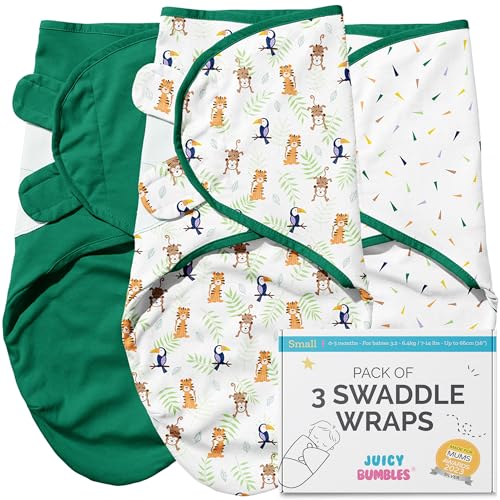 Image of JUICY BUMBLES Baby Swaddles 0-3 Months Newborn Swaddle Sack Sleep Swaddle Sleep Sack Wrap for Newborns Girl and Boy 100% Cotton Oeko TEX 3-Pack