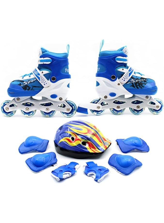 EASY FUTURE Inline Skates Adjustable Size Roller Skates with Flashing Wheels for Outdoor Indoor Children Skate Shoes Including Full Protective Gear Set 4 Colors 3 Sizes for Choose