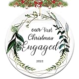2022 Christmas Engaged Ornaments，3 Inch Engagement Wedding Bridal Shower Gift for Couple, Ceramics