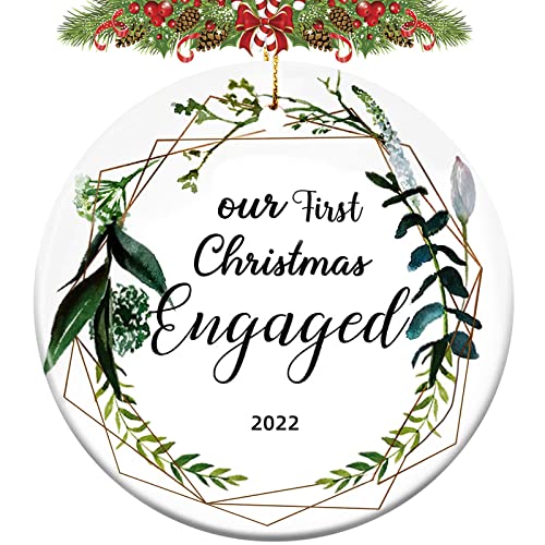 2022 Christmas Engaged Ornaments，3 Inch Engagement Wedding Bridal Shower Gift For Couple, Ceramics Two-Side Printed Xmas Ornaments Decorations For Christmas Trees #TOP2