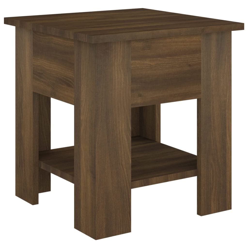 Table basse chêne marron 40x40x42 cm avec étagères de rangement pour salon