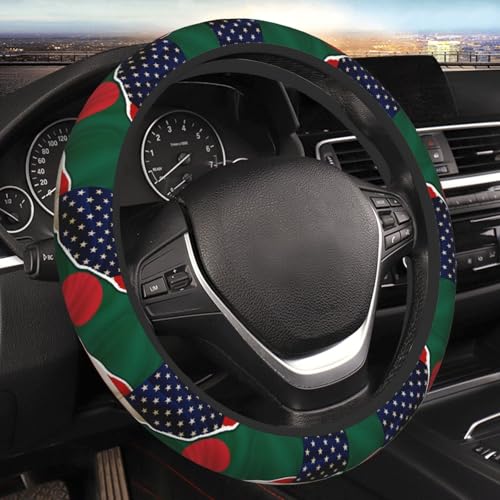 Thickened Car Steering Wheel Cover Bengal Bangladeshi American Flag USA Friendship Universal Anti-Slip Elastic Soft Rubber Protective Cover 15 Inch Fit for Most Vehicles Men Woman