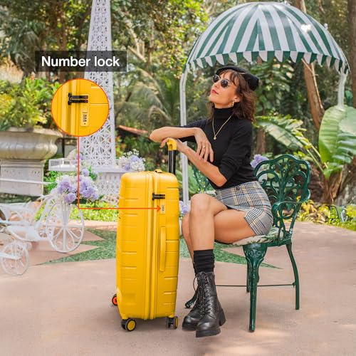 Image of Nasher Miles Polypropylene 360 Degree Paris Hard-Sided Check-in Luggage 28 inch | 75cm | 8 Wheels Large Trolley Bag for Travel | Suitcase (Yellow)