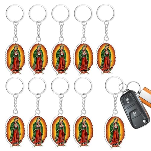 Llavero De La Virgen De Guadalupe | 10 Colgantes de Acrílico 2D para Cartera - Pequeños Regalos de Bautizo | para Hombres y Mujeres Buscadores Espirituales Eventos Iglesia Llaves Coche Cumpleaños Viaj