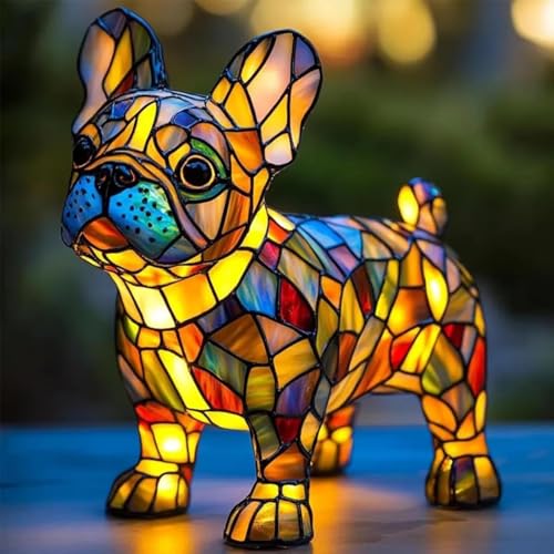 Teckel Lampe, Bouledogue FrançAis Lampe, Veilleuse Artistique SéRie Chien, LED LumièRes DéCoratives pour Animaux De Compagnie,RéSine Couleur Vintage avec...