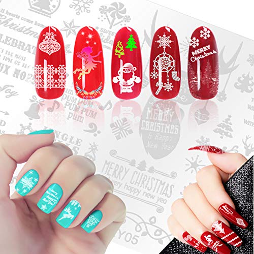 Mwoot 6 pcs Weihnachten maniküre Stempel schablonen, Christmas Nail Art Plates Stamping Nagel Bildstempel Schablone Metallplatten Nagel Tattoo – Bild 8